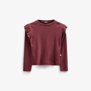 Weiche Ripp-Rüschenbluse - Tween - Burgundy Melange | 100696 Alana