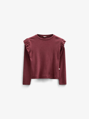 Weiche Ripp-Rüschenbluse - Tween - Burgundy Melange | 100696 Alana