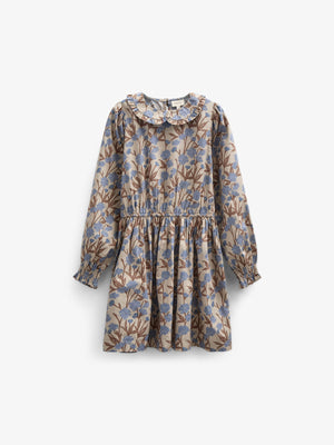 Bedrucktes Popeline-Kleid aus Baumwolle mit Gummizug in der Taille - Tween - Blue / Brown | 100719 Amy