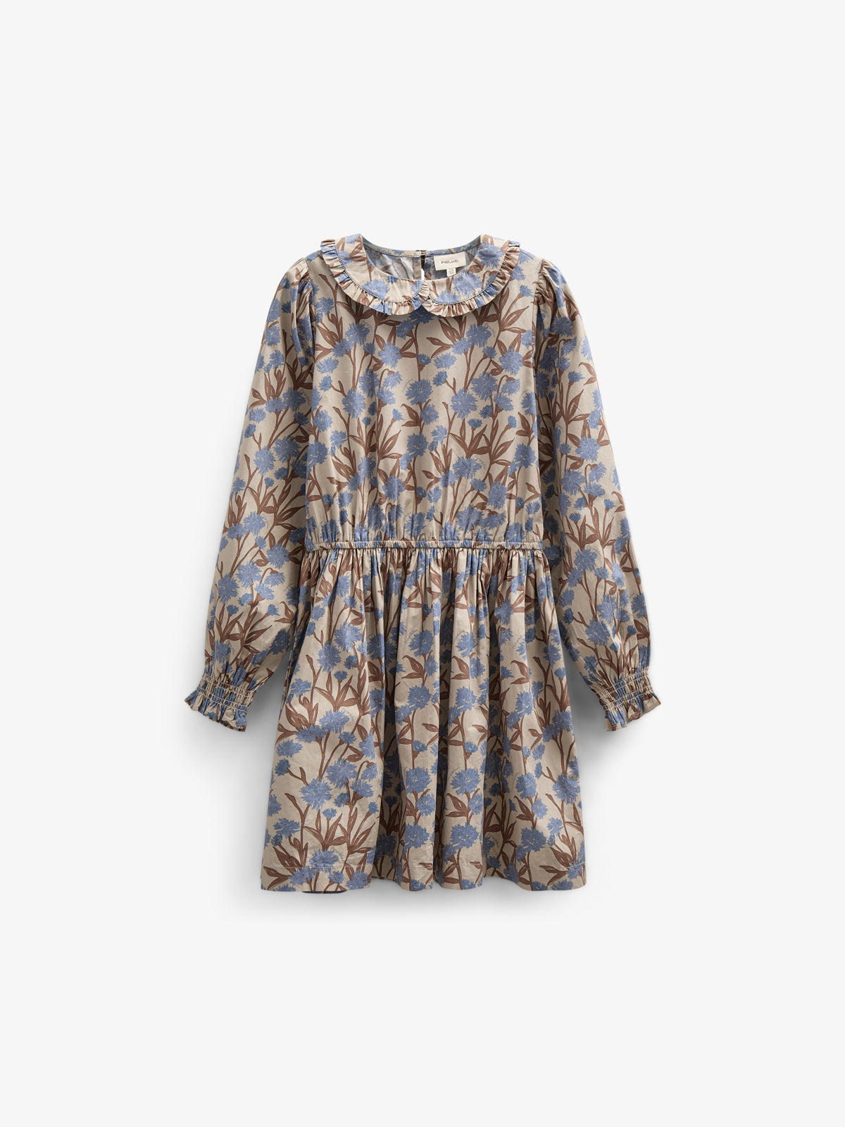 Bedrucktes Popeline-Kleid aus Baumwolle mit Gummizug in der Taille - Tween - Blue / Brown | 100719 Amy