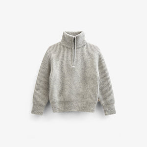 Woll Mix-Pullover mit halbem Reißverschluss - Kids - Grey Melange | 100752 Adam