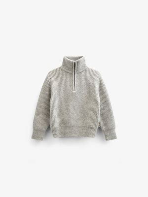 Woll Mix-Pullover mit halbem Reißverschluss - Kids - Grey Melange | 100752 Adam