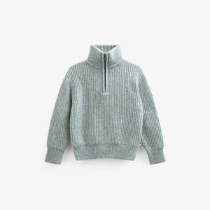 Woll Mix-Pullover mit halbem Reißverschluss - Kids - Green Melange | 100754 Adam