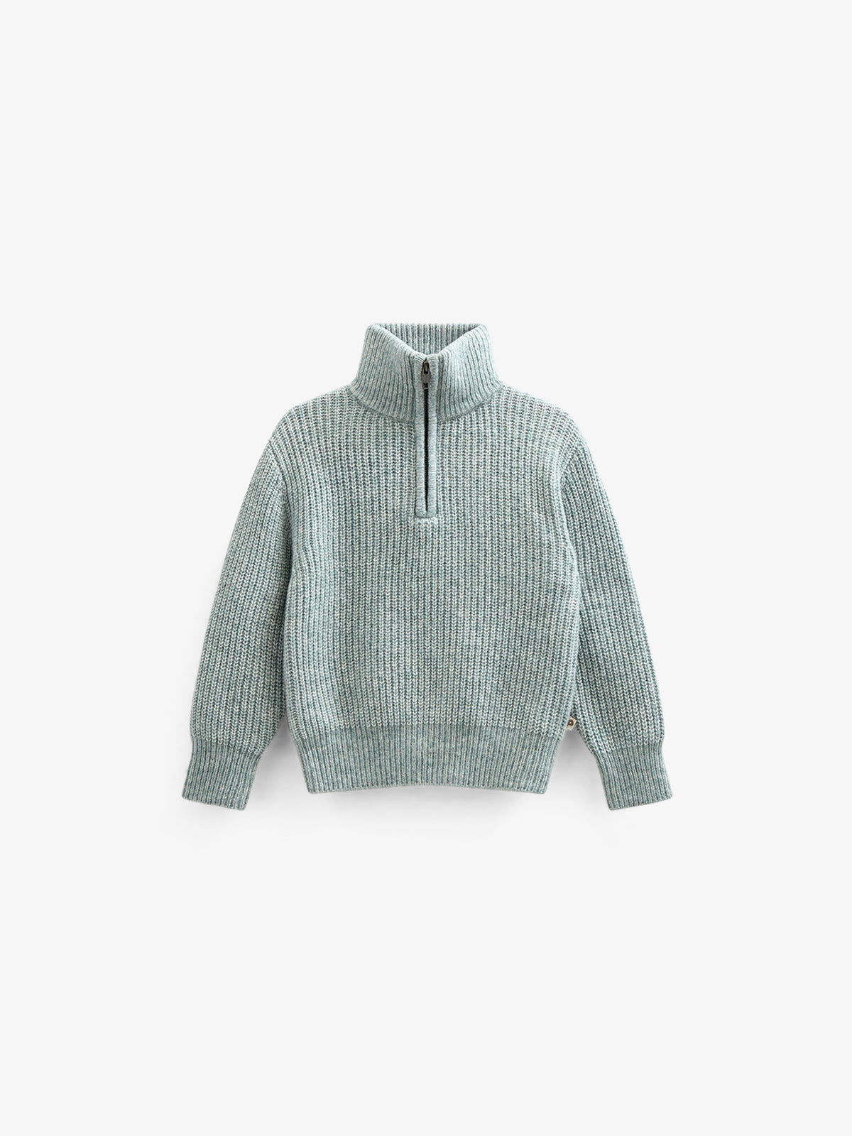 Woll Mix-Pullover mit halbem Reißverschluss - Kids - Green Melange | 100754 Adam