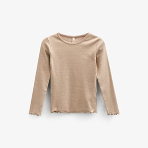Langärmeliges T-Shirt aus Modalripp mit Picot-Rand - Kids - Caffe Latte | 100786 Mia
