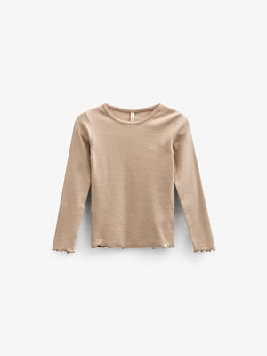 Langärmeliges T-Shirt aus Modalripp mit Picot-Rand - Kids - Caffe Latte | 100786 Mia