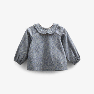 Bedruckte Popeline-Bluse mit Kragen aus Baumwolle - Kids - Blue | 100798 Allie
