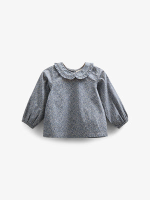 Bedruckte Popeline-Bluse mit Kragen aus Baumwolle - Kids - Blue | 100798 Allie