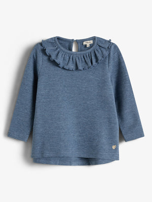 Bluse mit Pierrotkragen aus Plüsch-Jersey - Little - Blue Melange