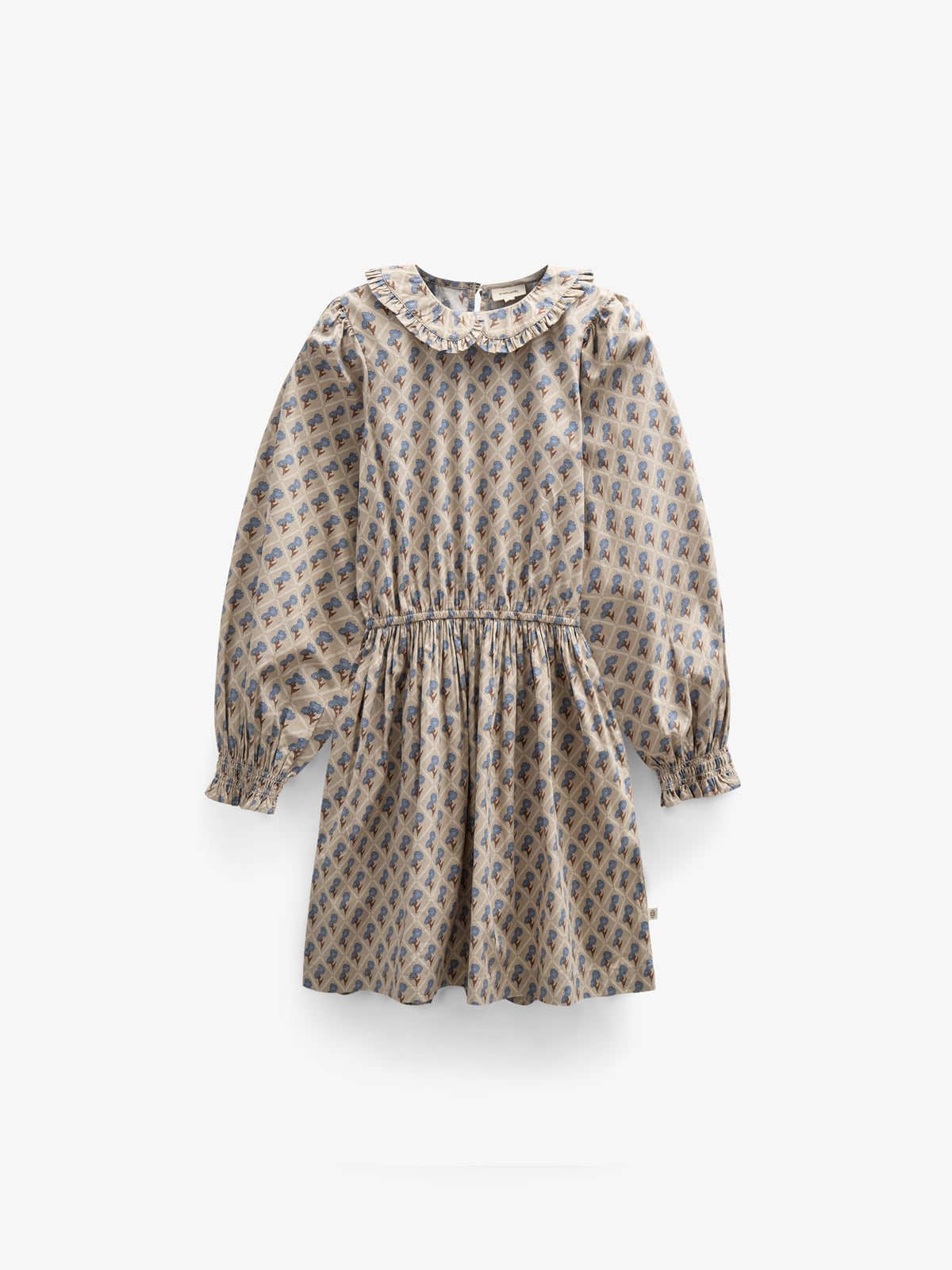 Bedrucktes Kleid aus Baumwollpopeline mit Gummizug in der Taille - Tween - Caffe Latte w. Blue | 100801 Amine