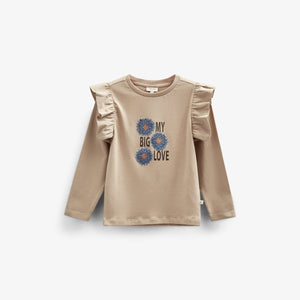 Jersey-Bluse mit Rüschenärmeln und Frontprint - Tween - Caffe Latte | 100843 Demi