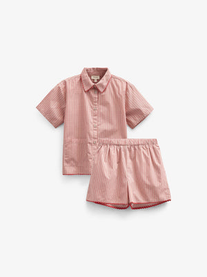 Gestreiftes Poplinhemd und Shorts Set - Tween - Old Rose/Cherry Red | 100947 Olivia