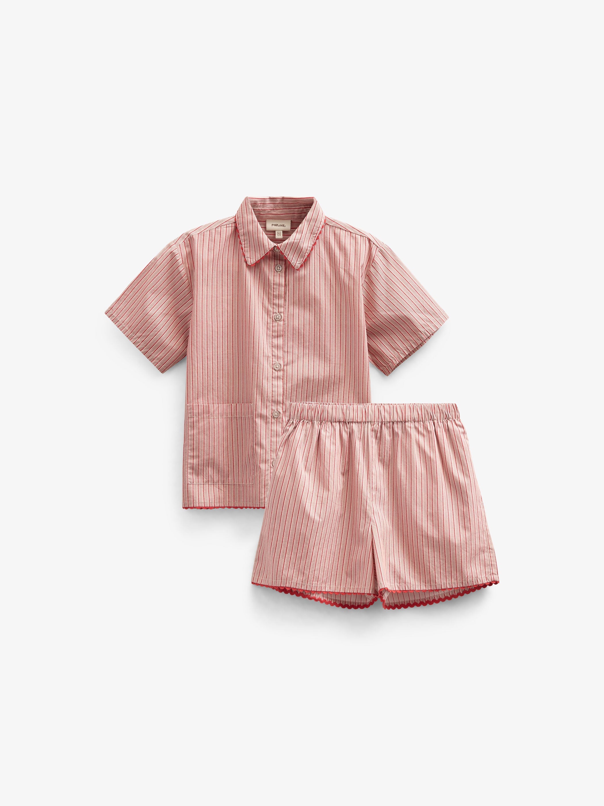 Gestreiftes Poplinhemd und Shorts Set - Tween - Old Rose/Cherry Red | 100947 Olivia