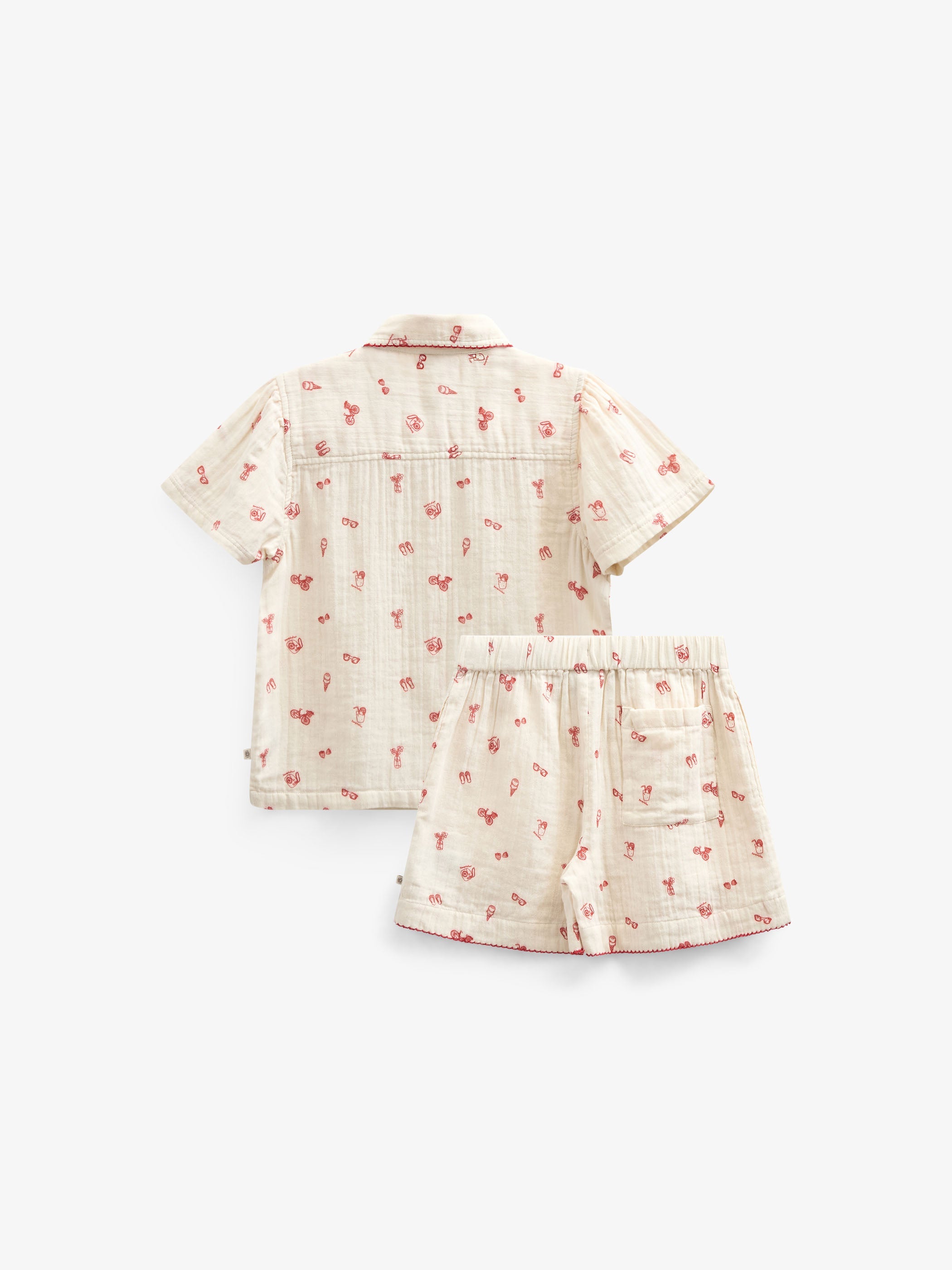 Bedrucktes Gaze Hemd und Shorts-Set - Kids - Offwhite/Cherry Red | 100972 Fiona