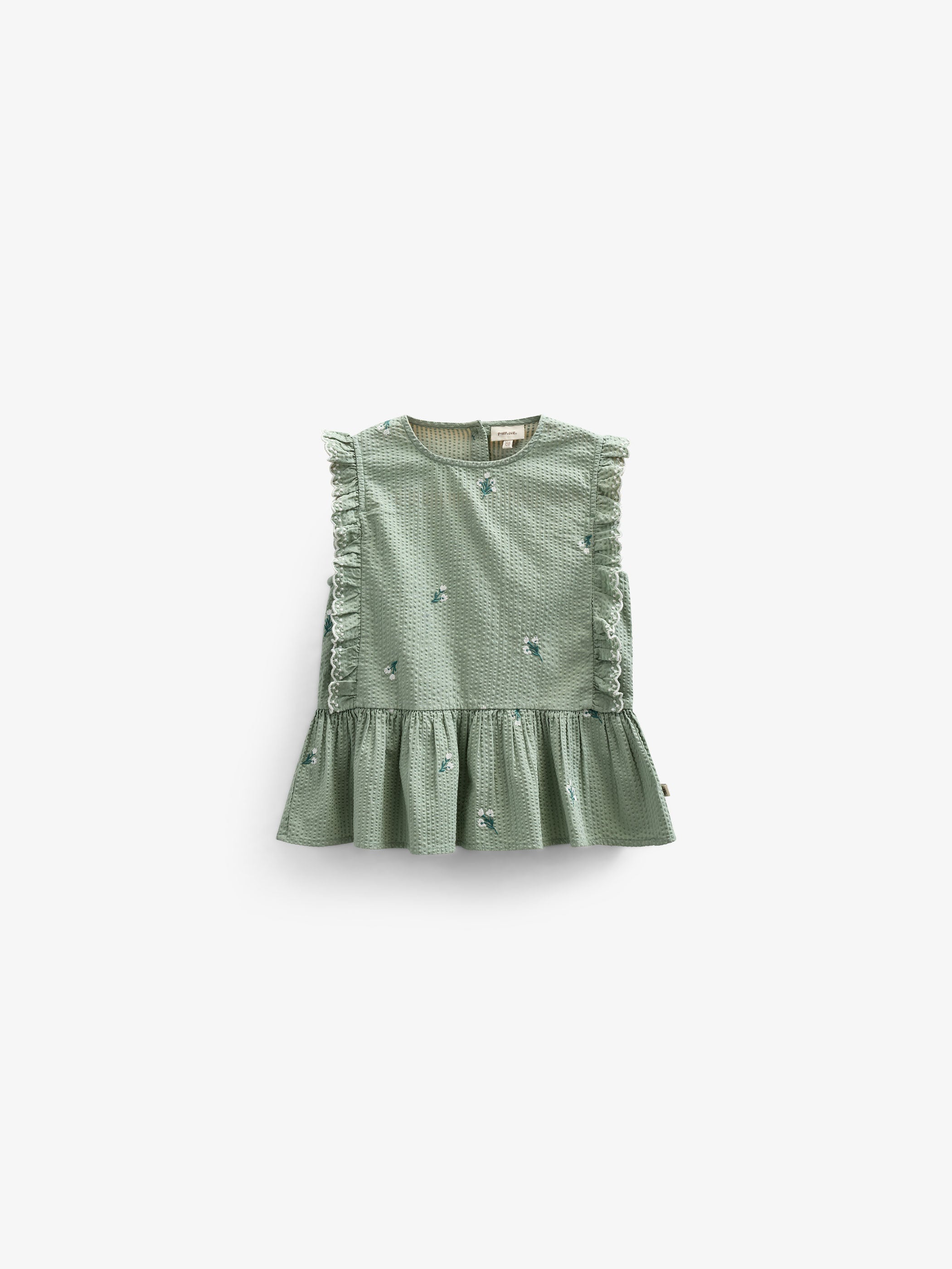 Besticktes Seersucker-Top - Kids - Dusty Green | 100980 Nora
