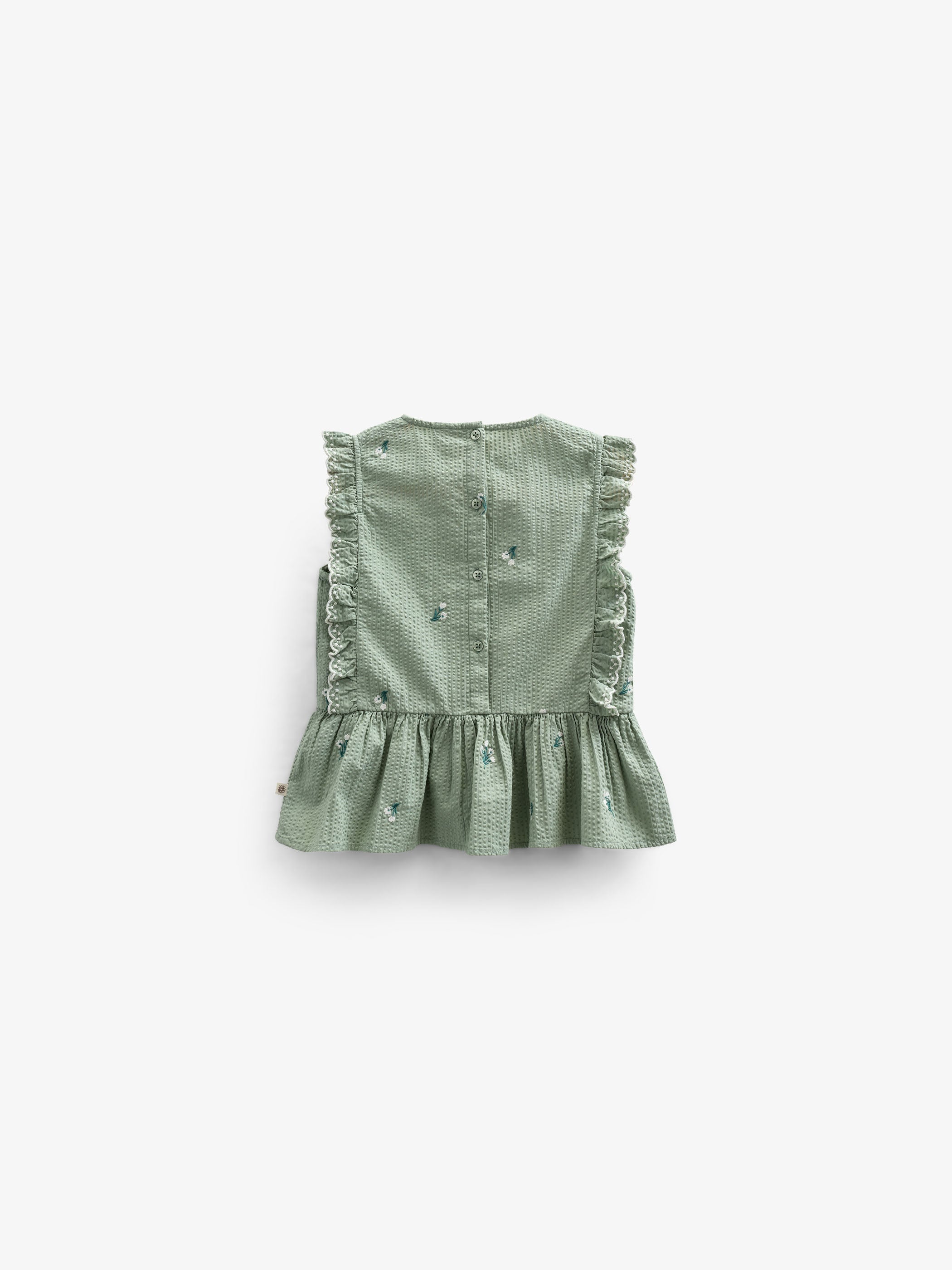Besticktes Seersucker-Top - Kids - Dusty Green | 100980 Nora