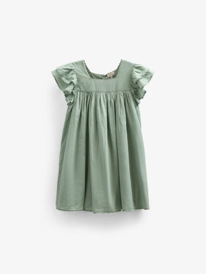 Baumwollkleid mit Zick Zack Rüsche - Kids - Dusty Green | 101035 Alma