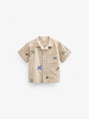Besticktes Kurzarm-Baumwollhemd - Kids - Light Beige | 101061 Erik