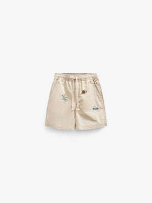 Embroidered Cotton Shorts - Kids - Light Beige | 101063 Erik