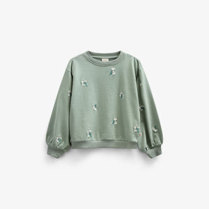 Besticktes Crewneck Sweatshirt - Tween - Dusty Green | 101212 Kimber