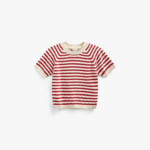 Gestreifter Kurzarm-Baumwollstrick - Kids - Cherry Red Stripe | 101239 Martha