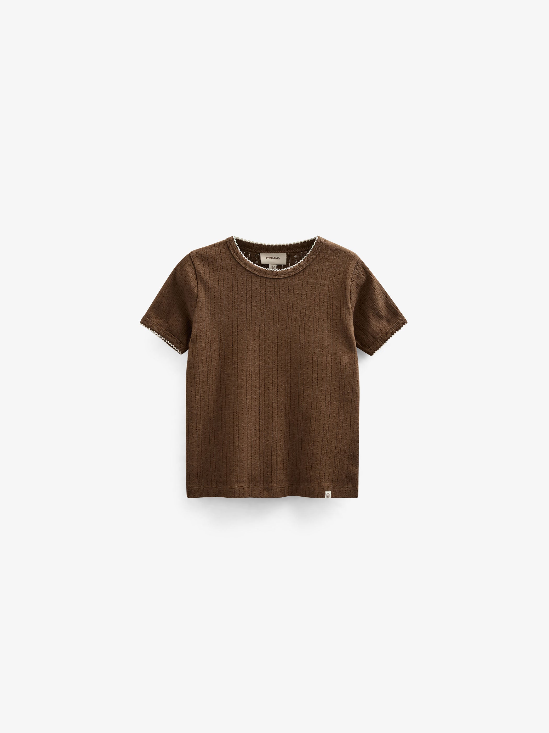 Pointelle T-Shirt mit Kontrast-Picot - Tween - Dark Brown | 101346 Drew