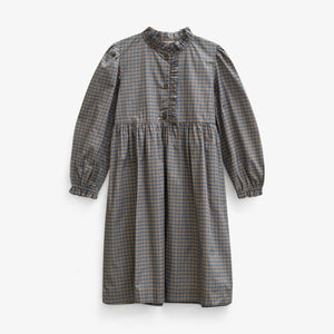 Frill Placket Poplin Dress - Tween - Blue Check | 101438 Julia
