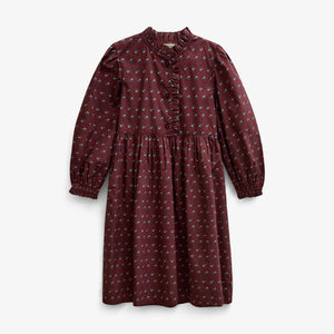 Frill Placket Poplin Dress - Tween - Bordeaux Flowerprint | 101439 Julia