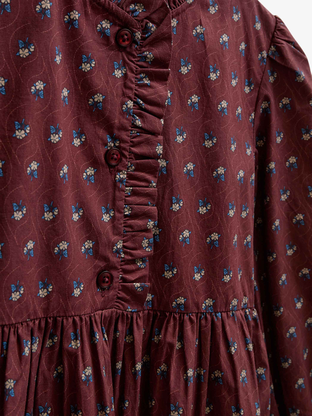 Frill Placket Poplin Dress - Tween - Bordeaux Flowerprint | 101439 Julia