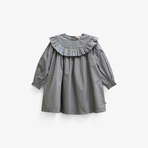 Ruffle Yoke Poplin Dress - Kids - Blue Check | 101441 Julia