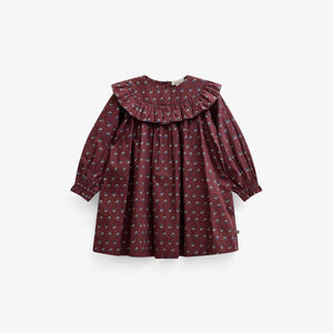 Ruffle Yoke Poplin Dress - Kids - Bordeaux Flowerprint | 101442 Julia