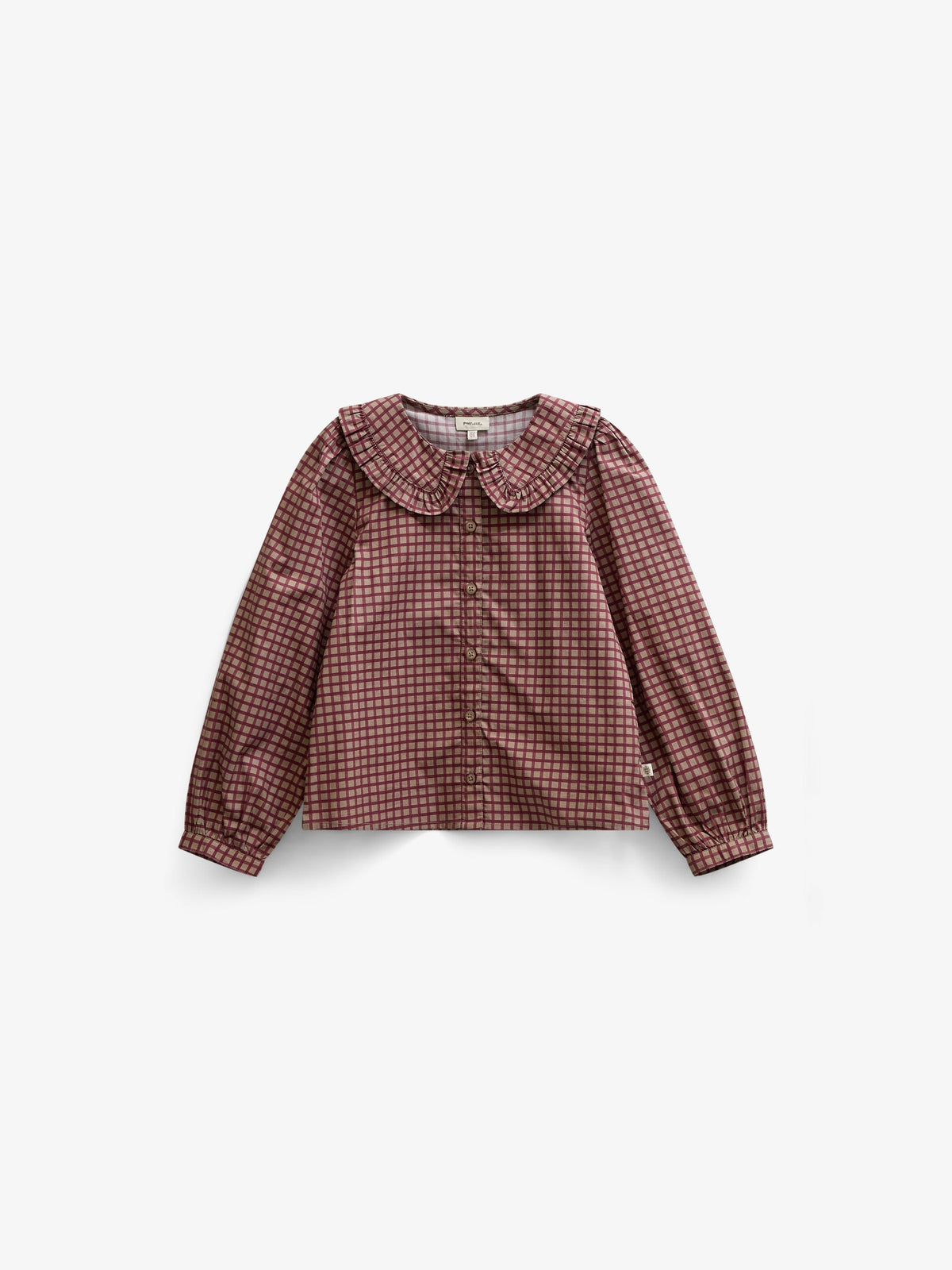 Frill Collar Poplin Blouse - Kids - Bordeaux Check | 101449 Julia