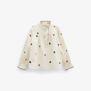 Heart Embroidered Cotton Blouse - Tween - Rose/Bordeaux | 101458 Elina