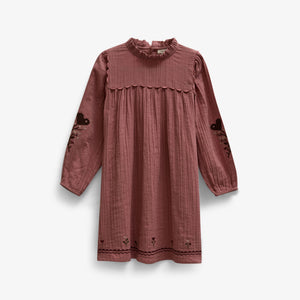 Cross-Stitch Double Gauze Dress - Kids - Dusty Rose | 101465 Laureen
