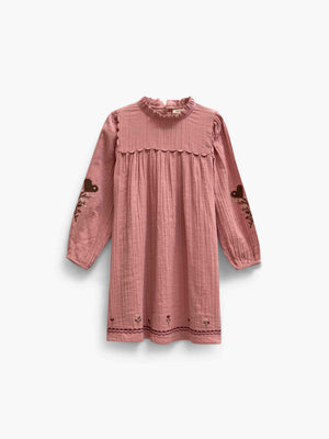 Musselinkleid mit Kreuzstichstickerei Kids - Dusty Rose | 101465 Laureen