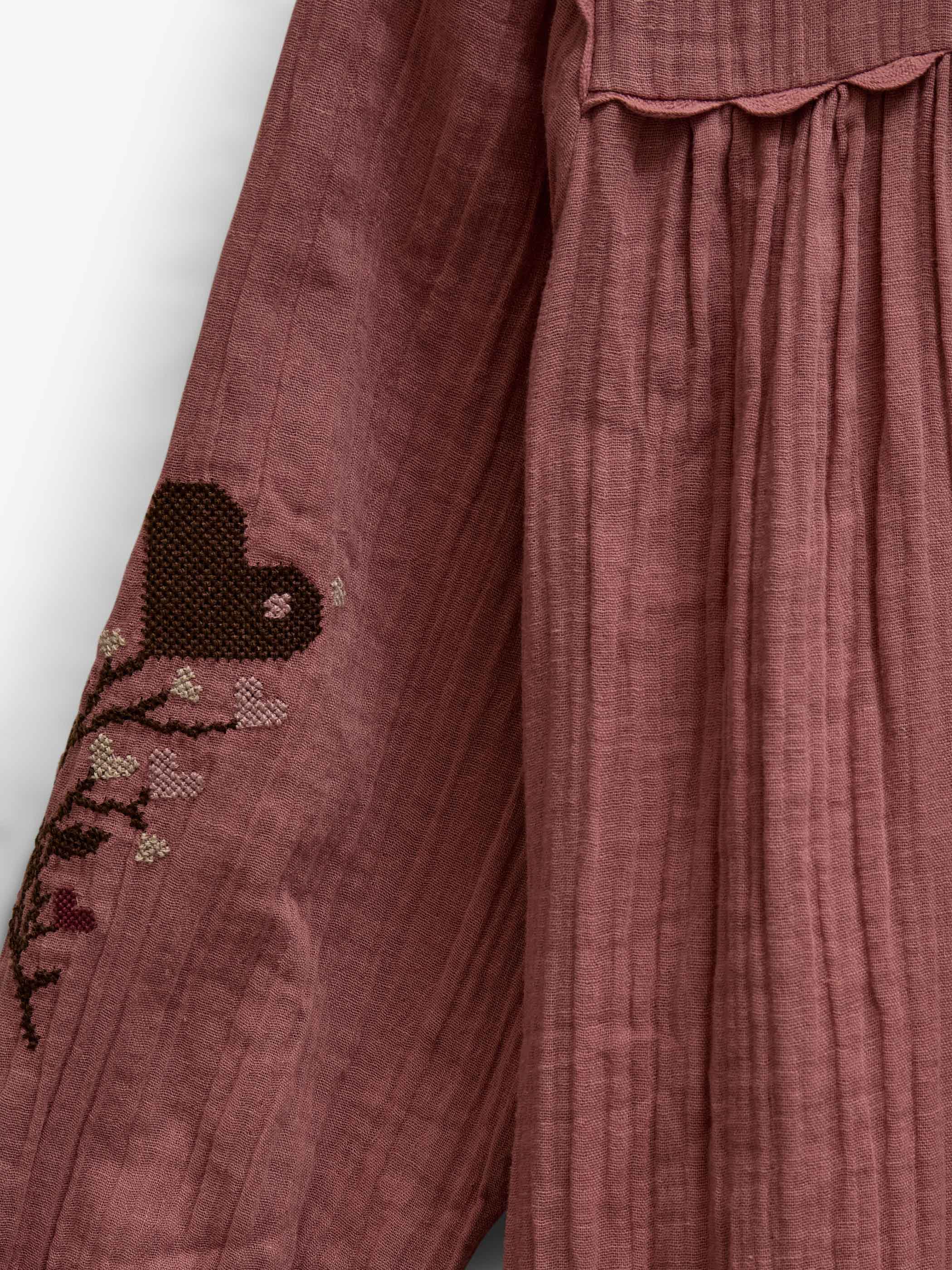 Cross-Stitch Double Gauze Dress - Kids - Dusty Rose | 101465 Laureen