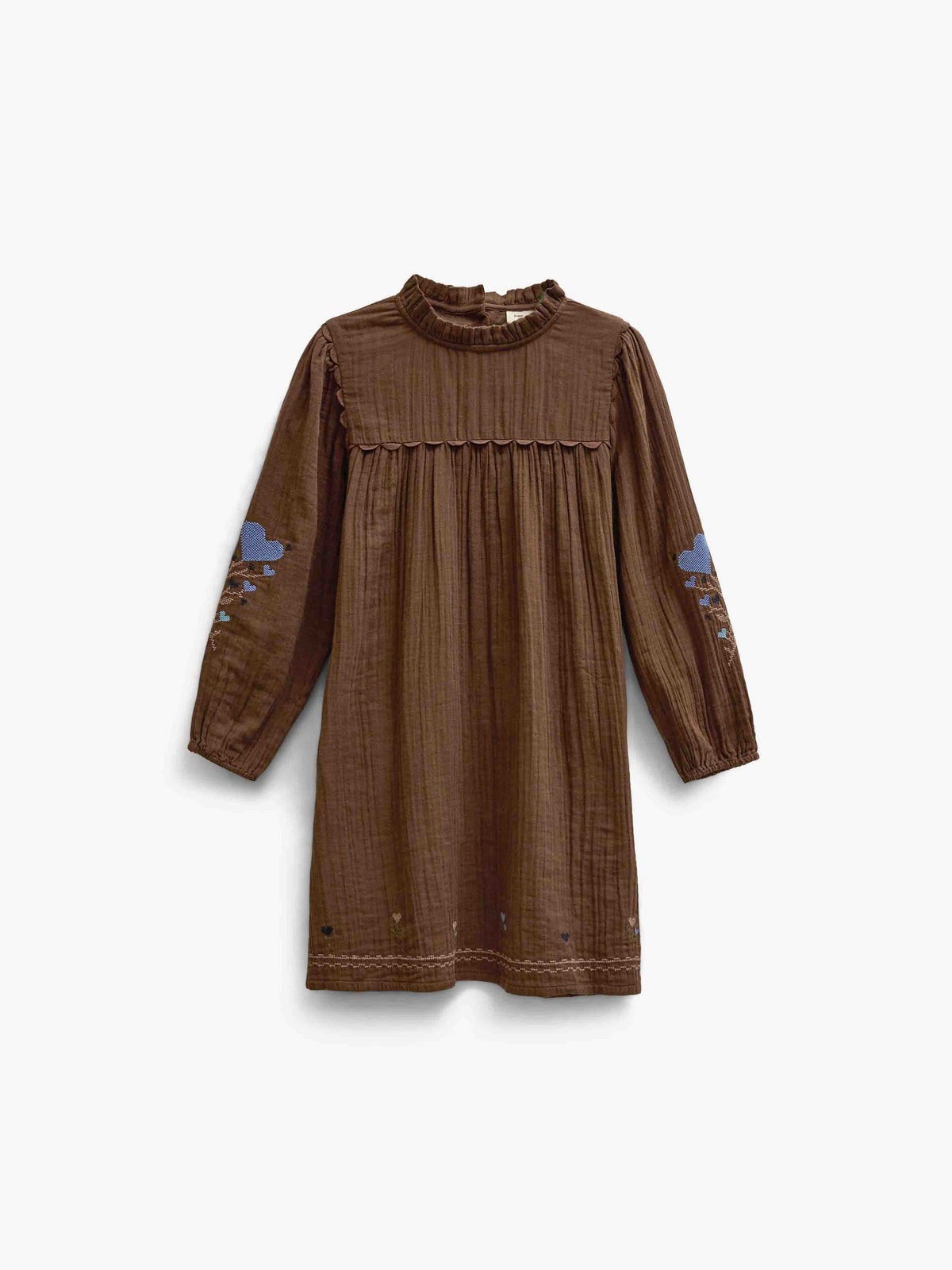 Musselinkleid mit Kreuzstichstickerei Kids - Brown | 101467 Laureen