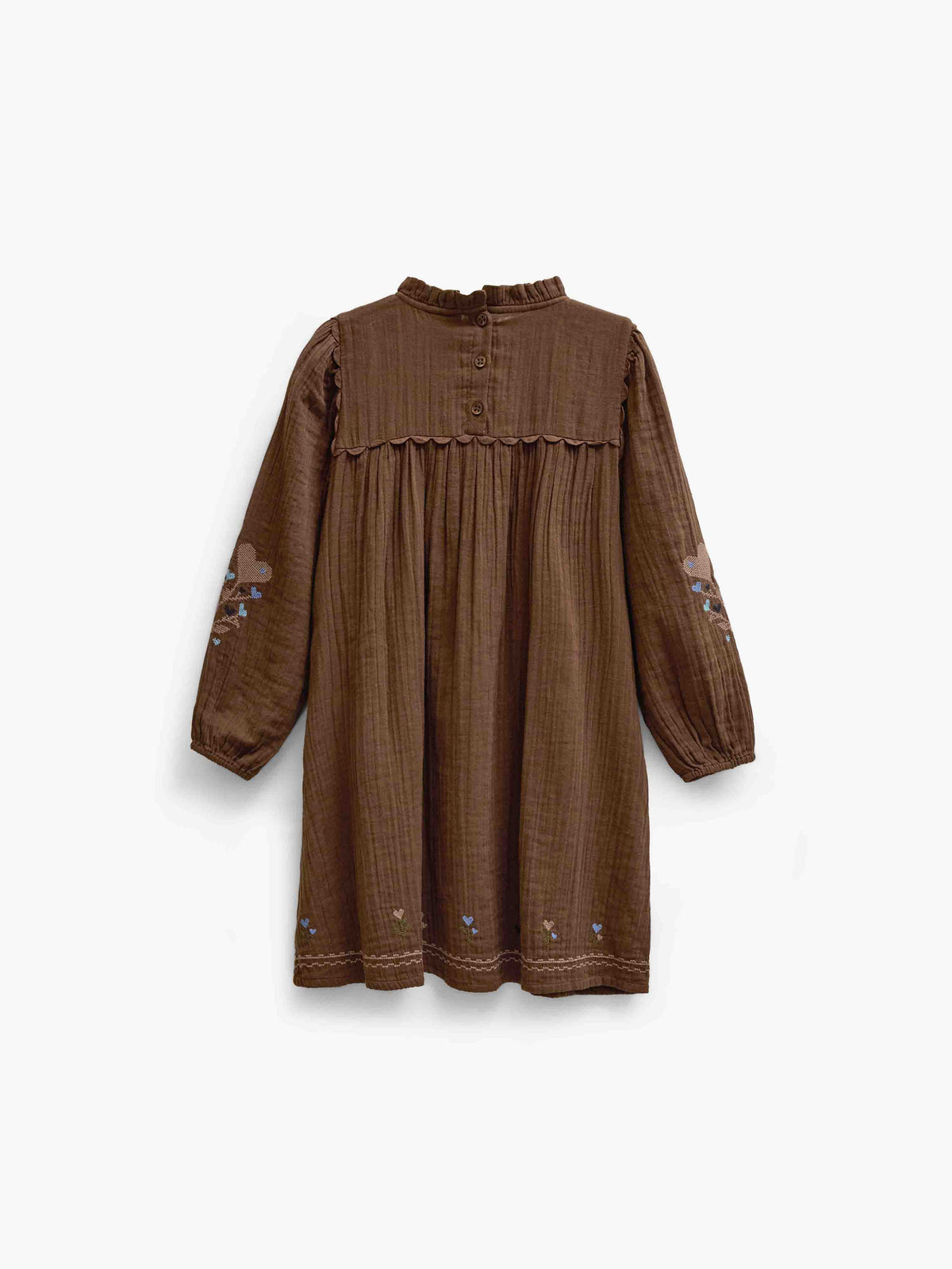 Musselinkleid mit Kreuzstichstickerei Kids - Brown | 101467 Laureen