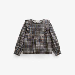 Checked Cotton Frill Blouse - Kids - Blue | 101495 Penny