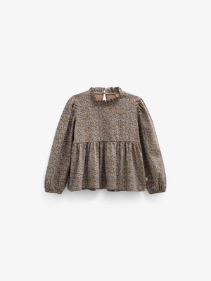 Printed Peplum Jersey Blouse - Tween - Blue/Brown | 101542 Heidi