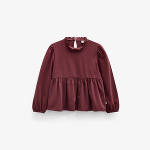 Solid Peplum Jersey Blouse - Kids - Bordeaux | 101547 Heidi