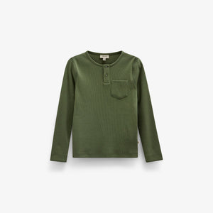Ribbed Long-Sleeve Henley T-Shirt - Kids - Moss Green | 101593 Conrad