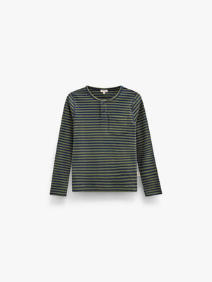 Geripptes Langarmshirt mit Knopfleiste Tween - Moss Green/Navy Stripe | 101596 Conrad