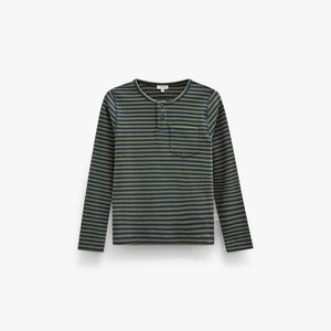 Geripptes Langarmshirt mit Knopfleiste Kids - Moss Green/Navy Stripe | 101595 Conrad