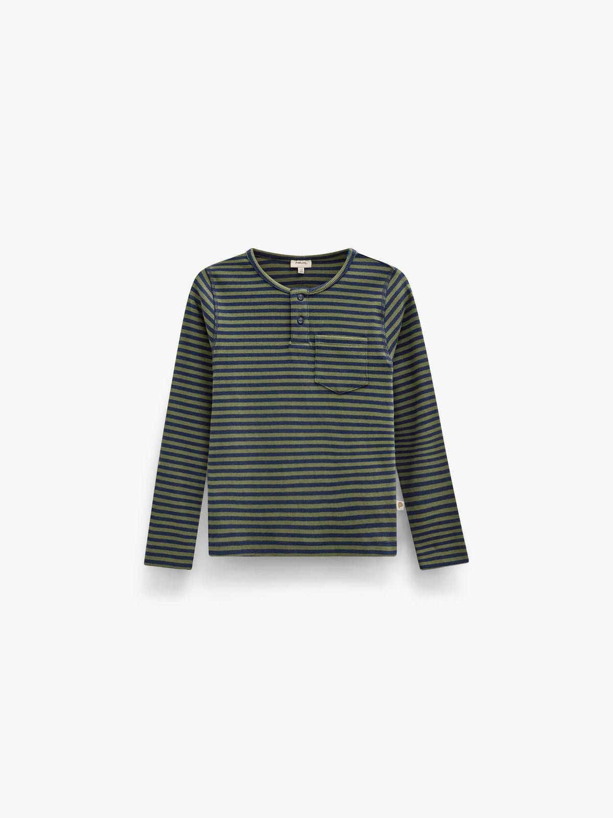 Geripptes Langarmshirt mit Knopfleiste Kids - Moss Green/Navy Stripe | 101595 Conrad