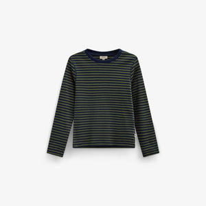 Ribbed Long-Sleeve T-Shirt - Kids - Moss Green/Navy Stripe | 101601 Conrad