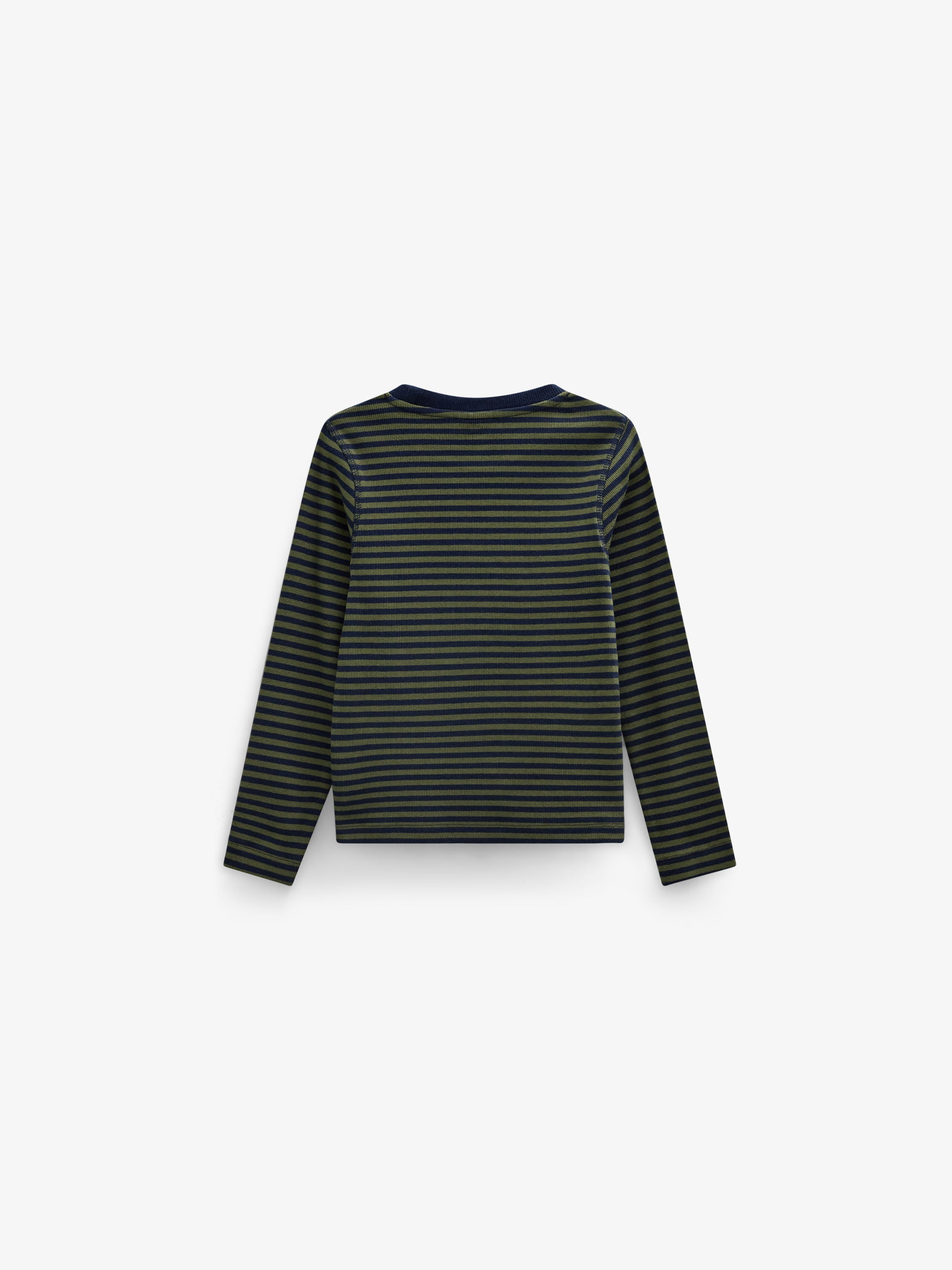 Ribbed Long-Sleeve T-Shirt - Kids - Moss Green/Navy Stripe | 101601 Conrad