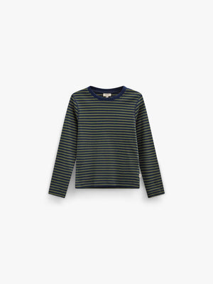Geripptes Langarmshirt Kids - Moss Green/Navy Stripe | 101601 Conrad
