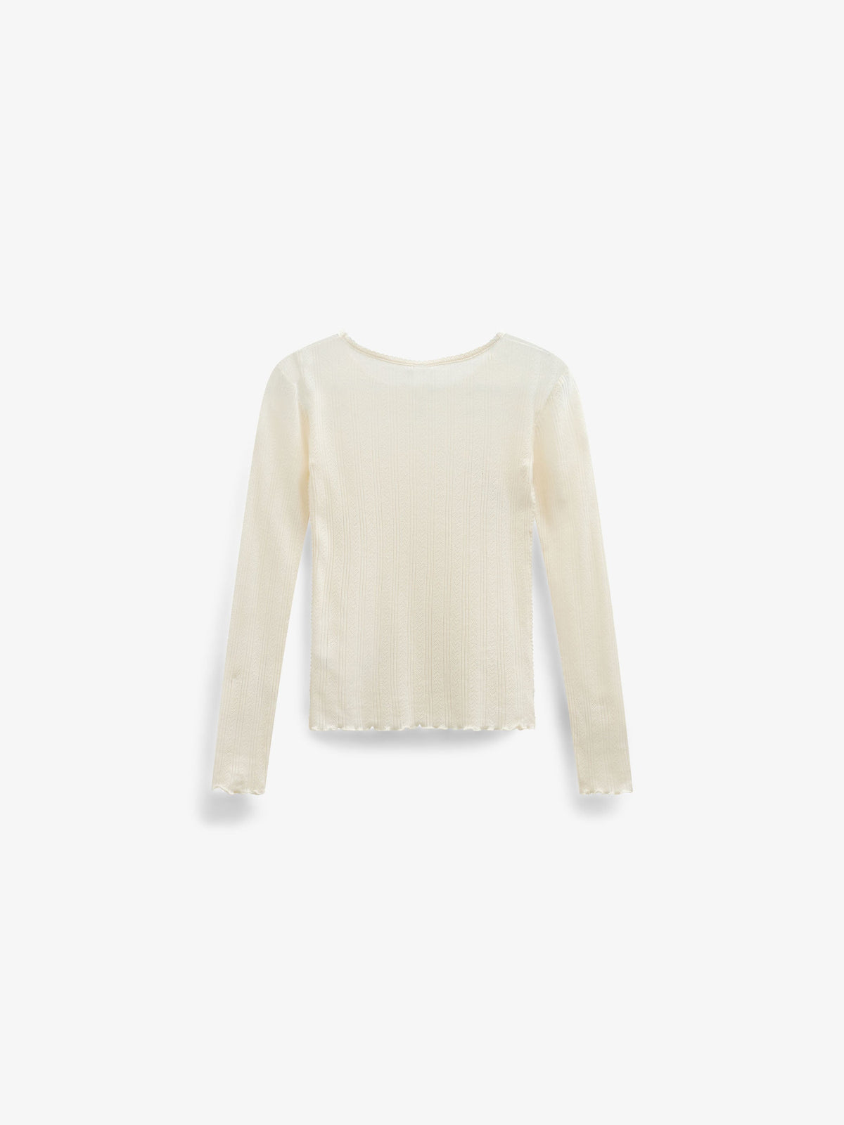 Long-Sleeve Cotton-Modal Pointelle T-Shirt - Kids - Offwhite | 101608 Ruby