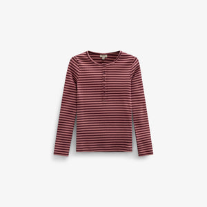 Striped Rib Long-Sleeve T-Shirt - Tween - Dusty Rose/Bordeaux | 101617 Gloria